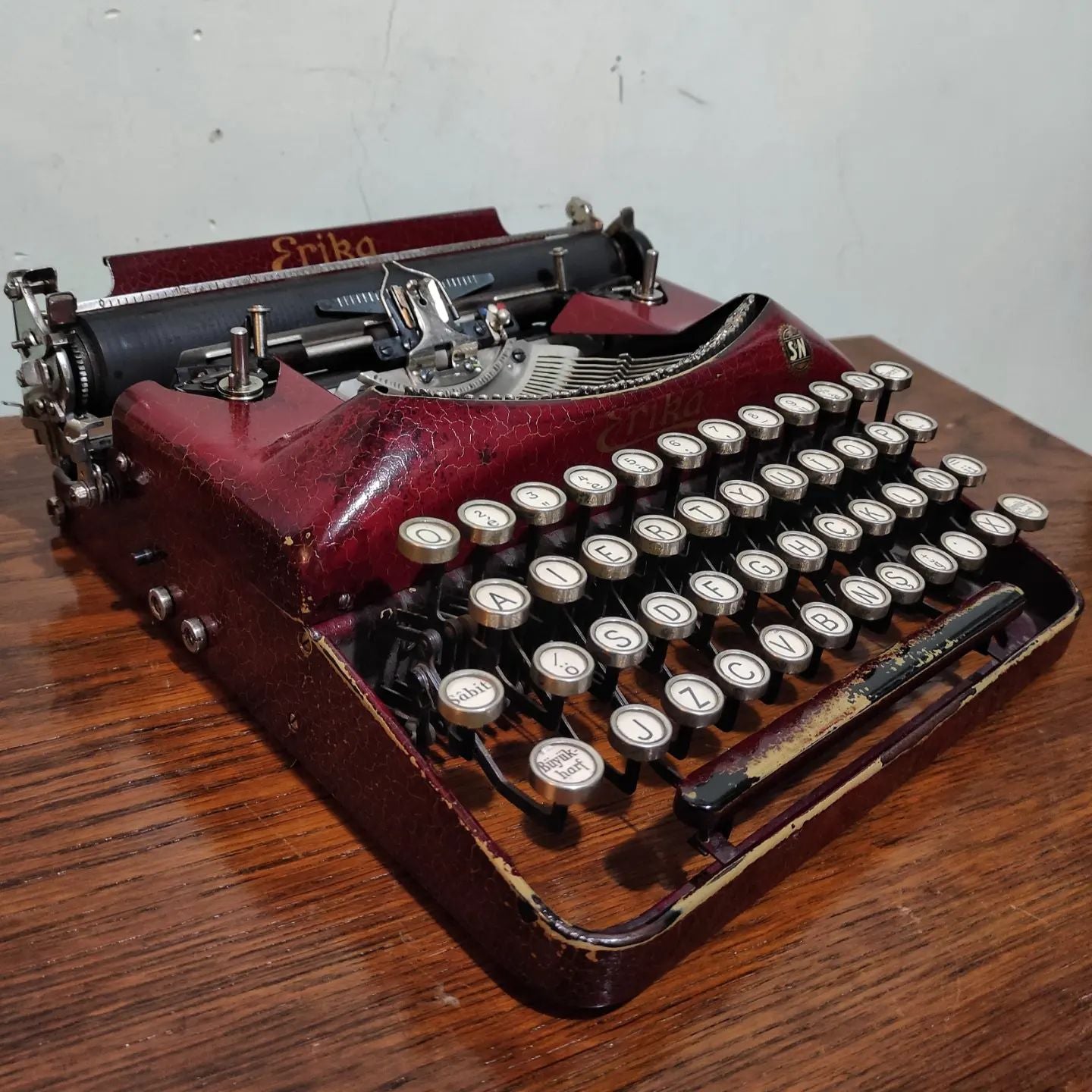 1930 Germany Erika brand 5 model portable typewriter , Unique Orginal Red Color Typewriter