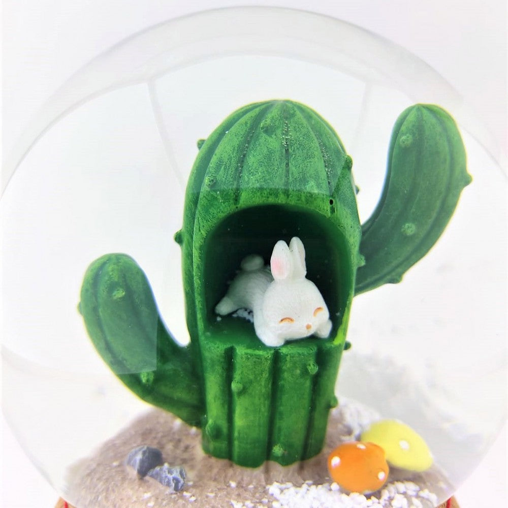 Cute Rabbit Inside Cactus Lighted Musical Large Size Snow Globe