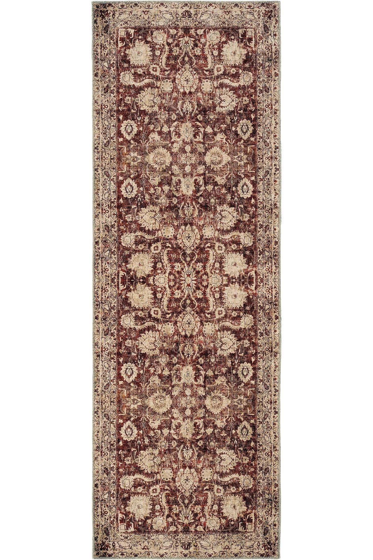 Burgundy Antique Vintage Carpet Ethnic Patterned Authentic Woven Chenille Carpet Washable Living Room Carpet