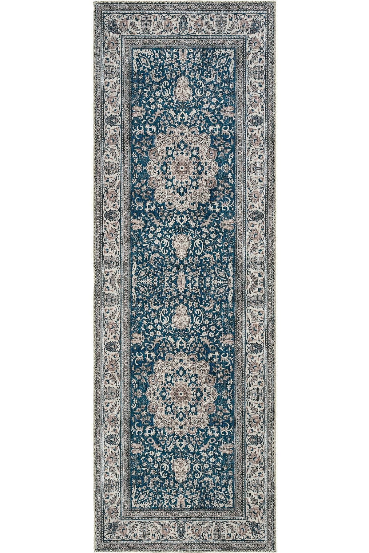Navy Blue Antique Vintage Carpet Runner Digital Printing Carpet Machine Washable Living Room Carpet