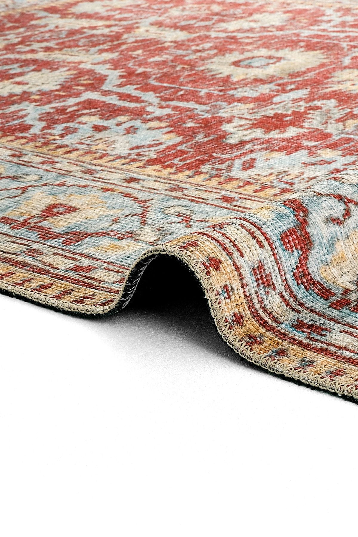 Red Antique Vintage Carpet Ethnic Pattern Authentic Woven Chenille Carpet Washable Living Room Rug
