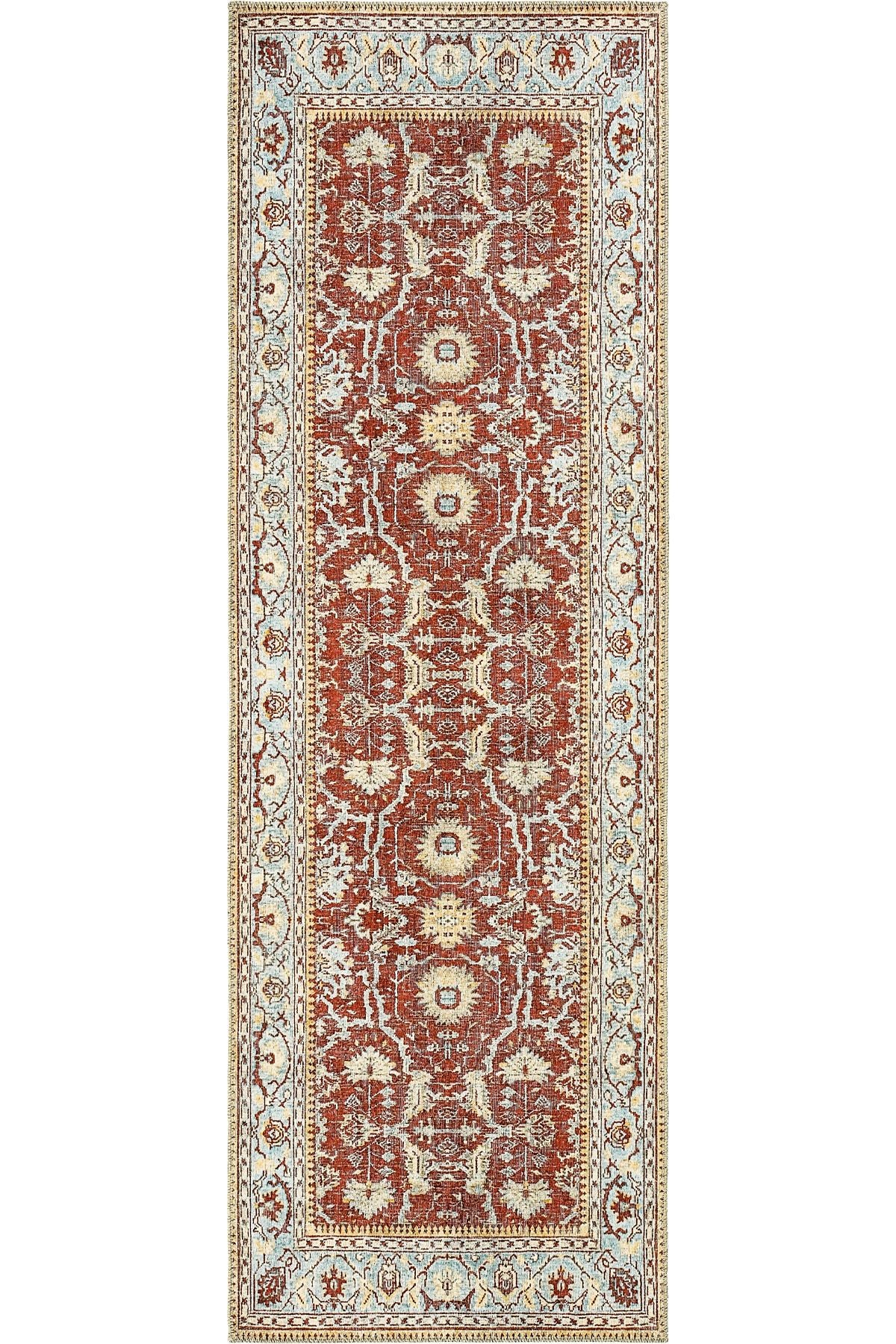 Red Antique Vintage Carpet Ethnic Pattern Authentic Woven Chenille Carpet Washable Living Room Rug