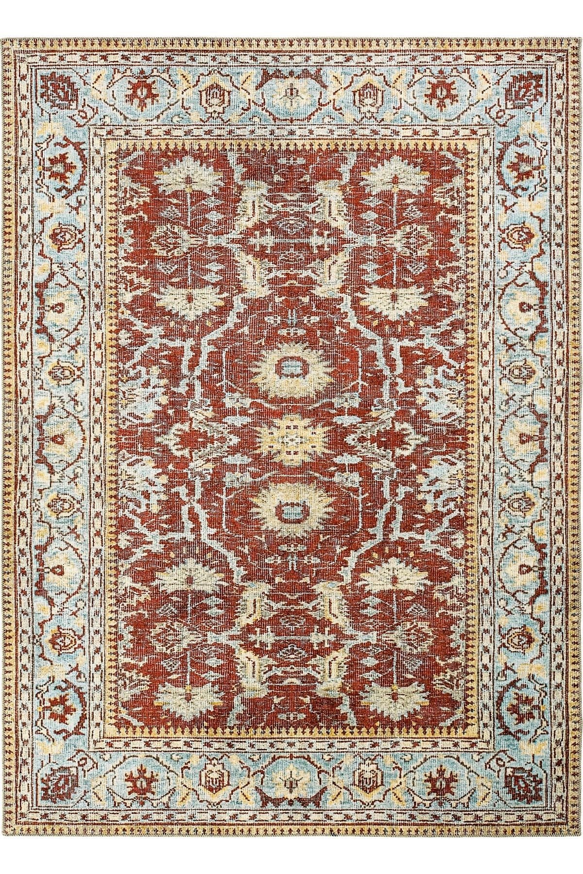 Red Antique Vintage Carpet Ethnic Pattern Authentic Woven Chenille Carpet Washable Living Room Rug