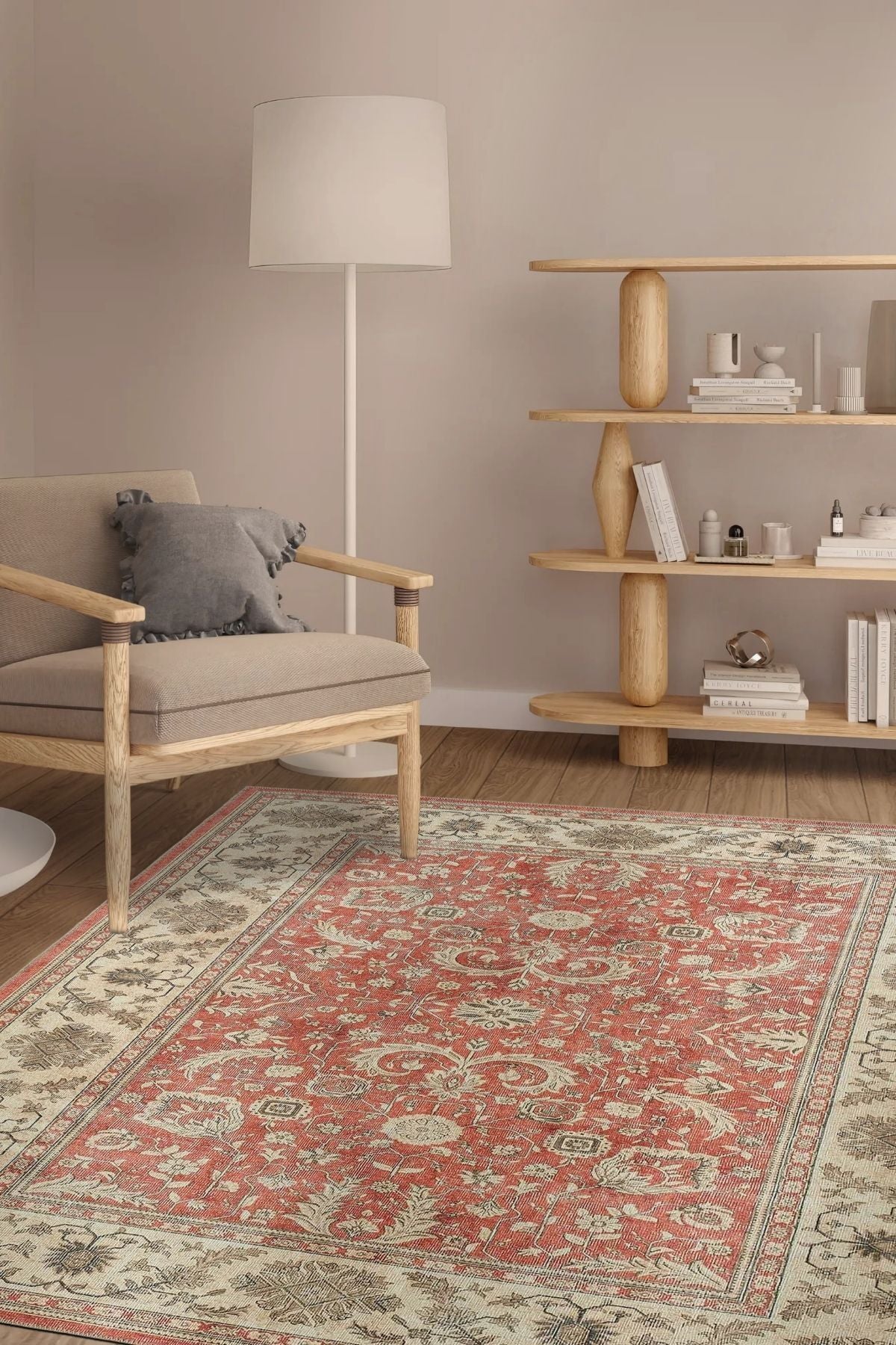 Brick Color Carpet Floor Mat Ethnic Pattern Authentic Chenille Carpet Washable Antique Vintage Living Room Carpet