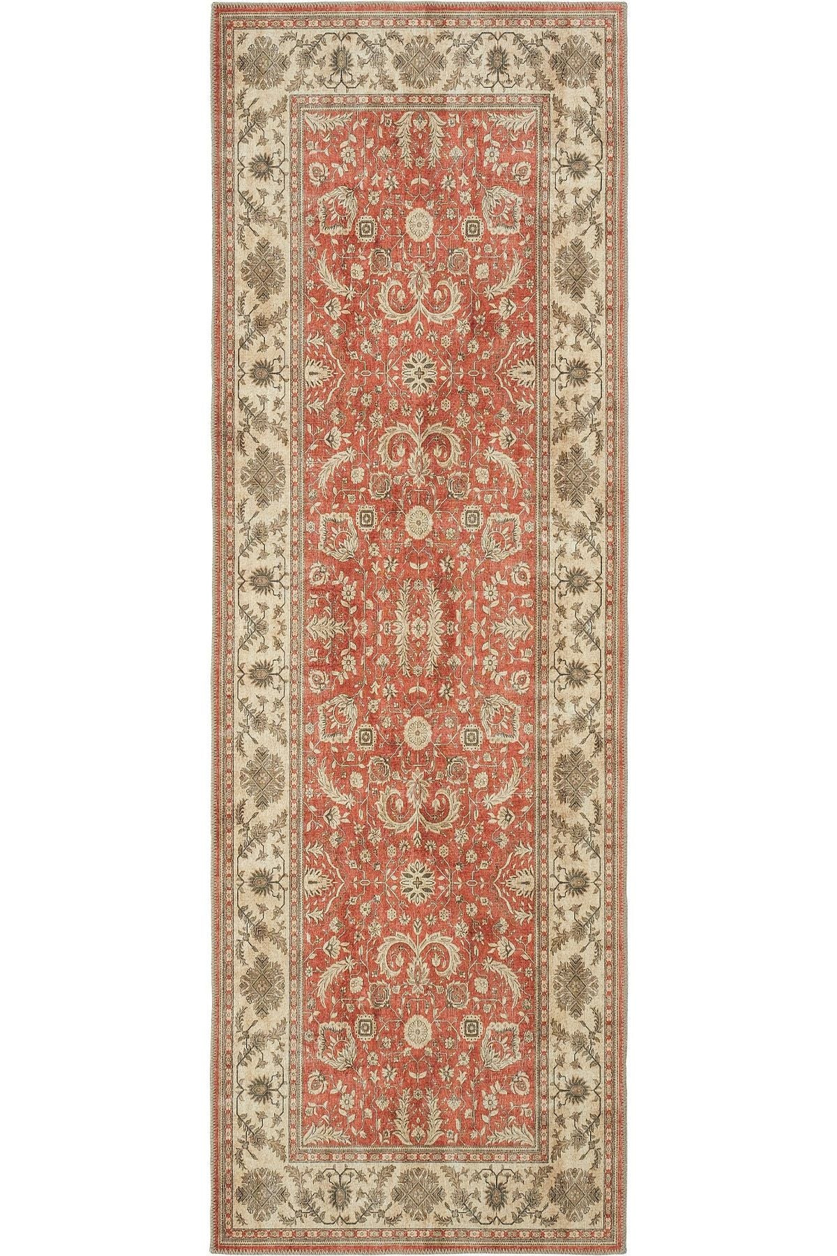 Brick Color Carpet Floor Mat Ethnic Pattern Authentic Chenille Carpet Washable Antique Vintage Living Room Carpet