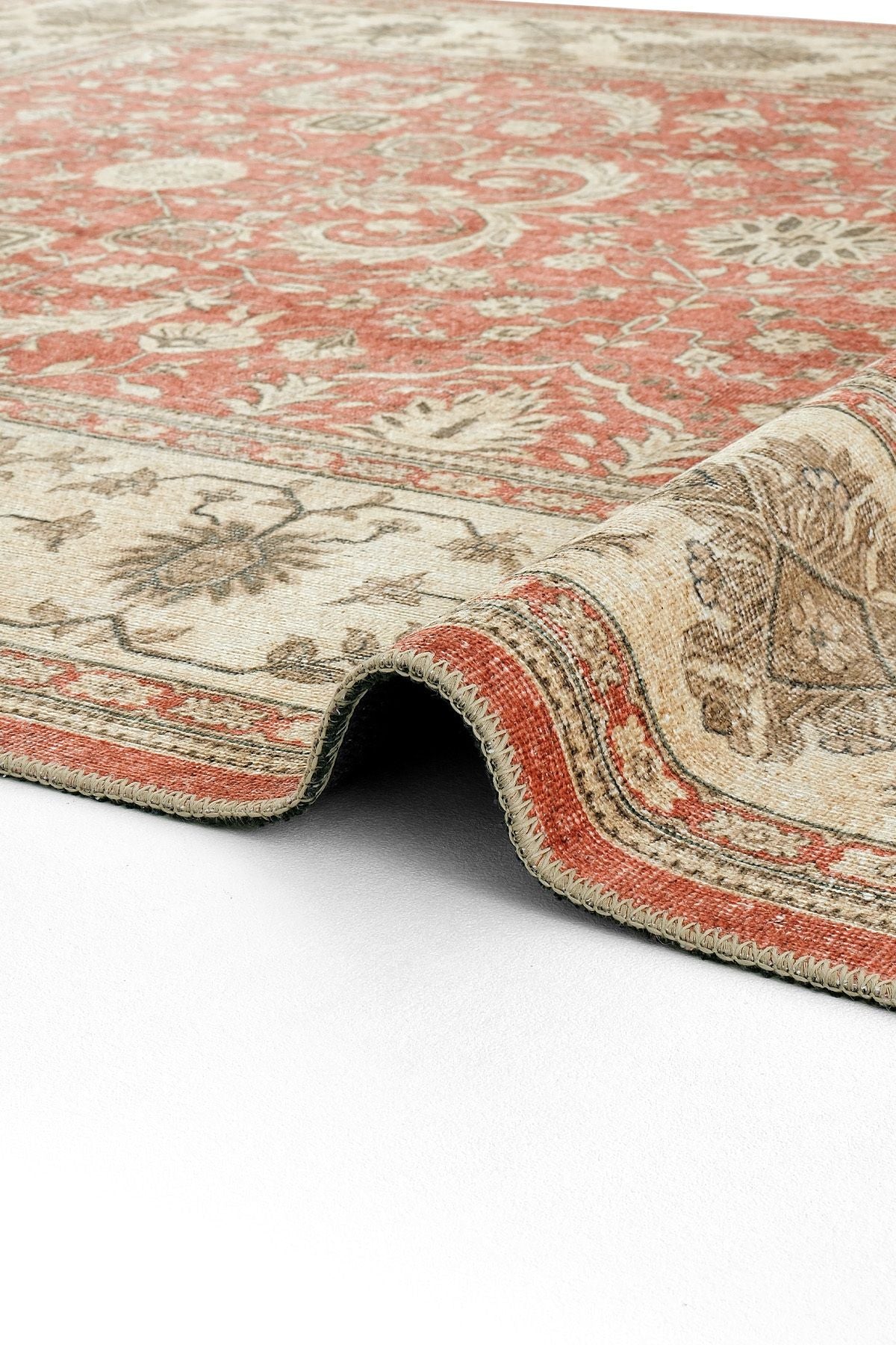 Brick Color Carpet Floor Mat Ethnic Pattern Authentic Chenille Carpet Washable Antique Vintage Living Room Carpet