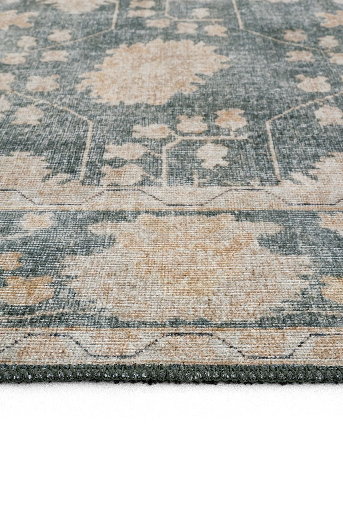 Green Antique Vintage Carpet Ethnic Patterned Authentic Woven Chenille Carpet Washable Living Room Carpet