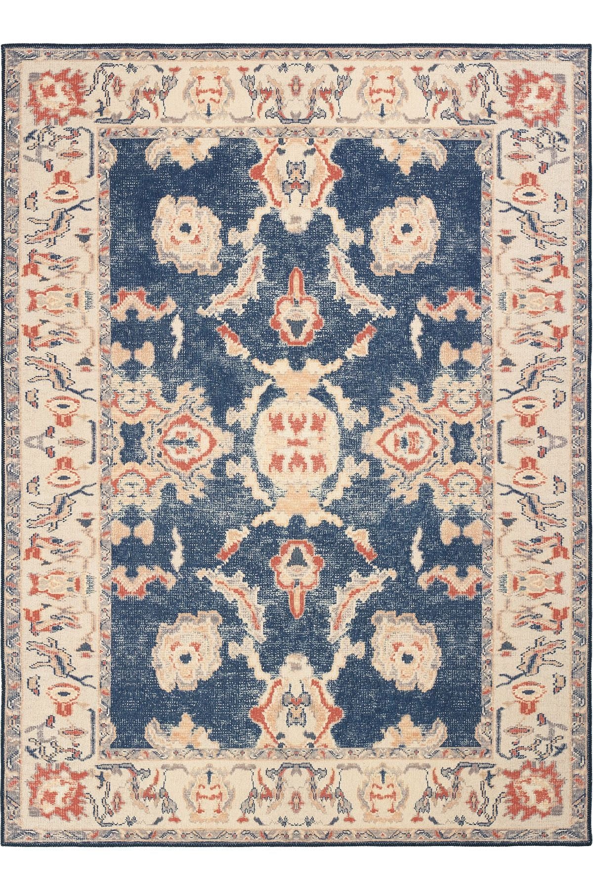 Cream Color and Navy Blue Antique Vintage Carpet Runner Ethnic Patterned Authentic Chenille Carpet Washable Living Room Carpet