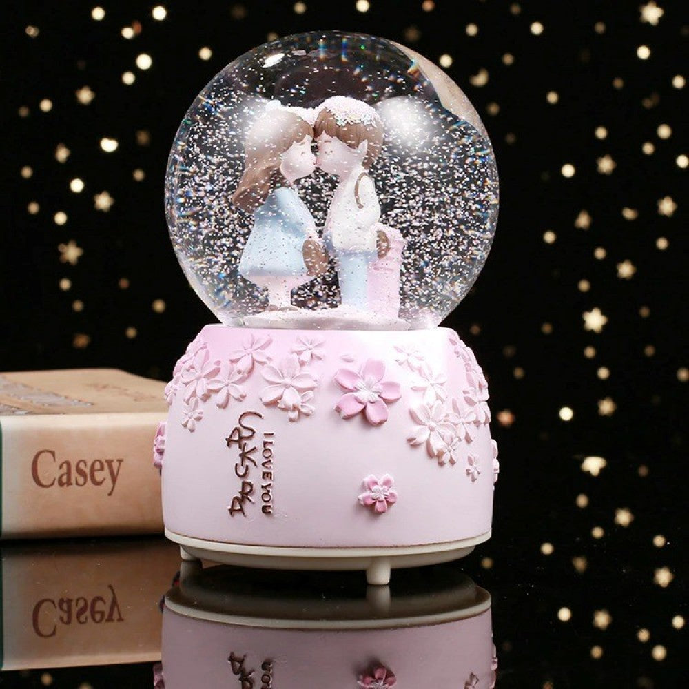 Cute Couple In Love With Light Musical Spray Big Size Snow Globe 