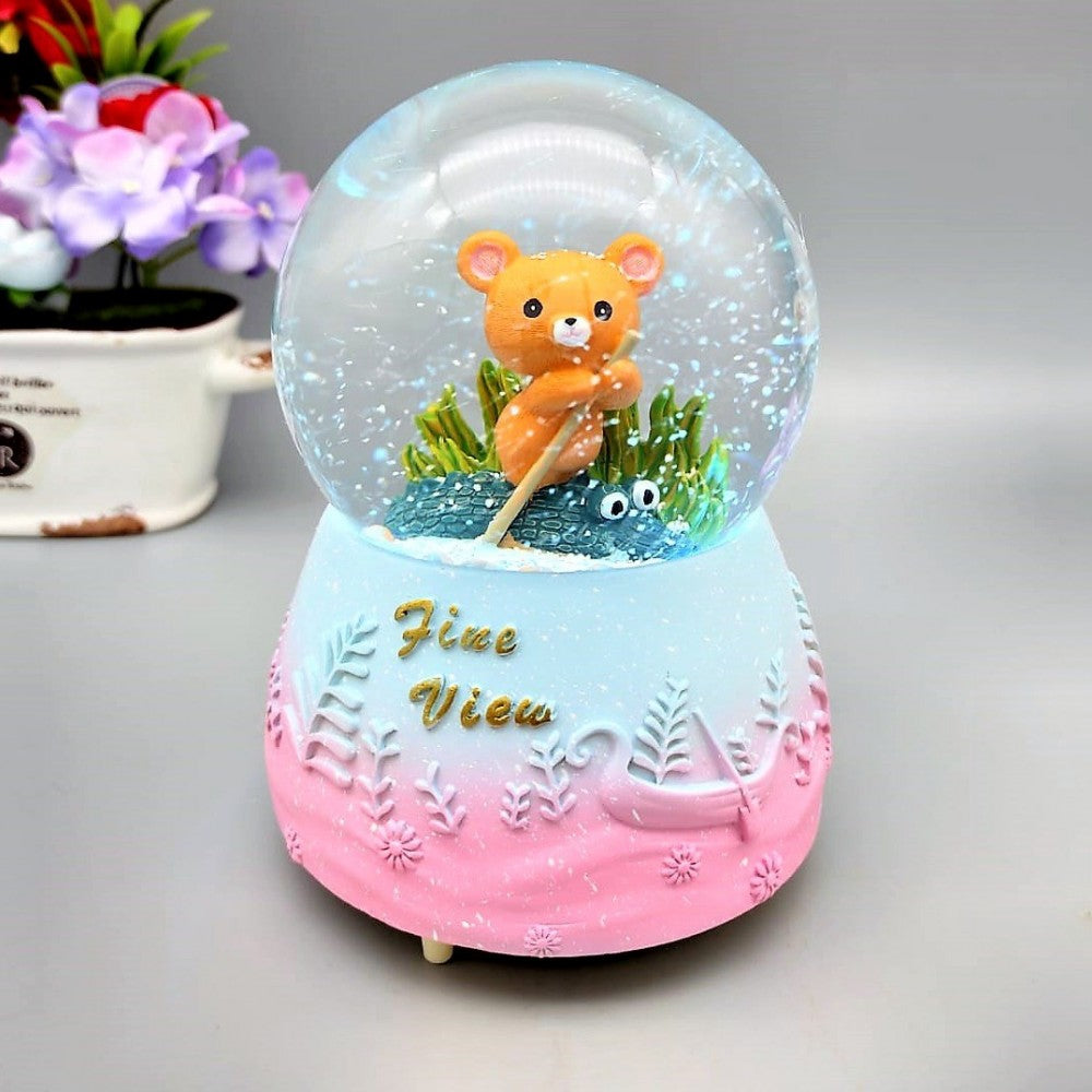 Cute Teddy Bear And Crocodile Lighted Musical Spray Big Size Snow Globe
