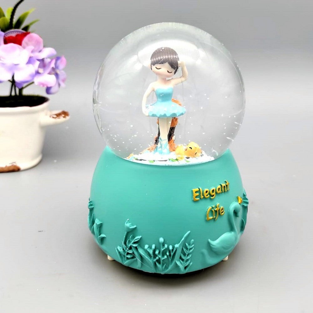 Elegant Ballerina And Dog Light Musical Spray Big Size Snow Globe