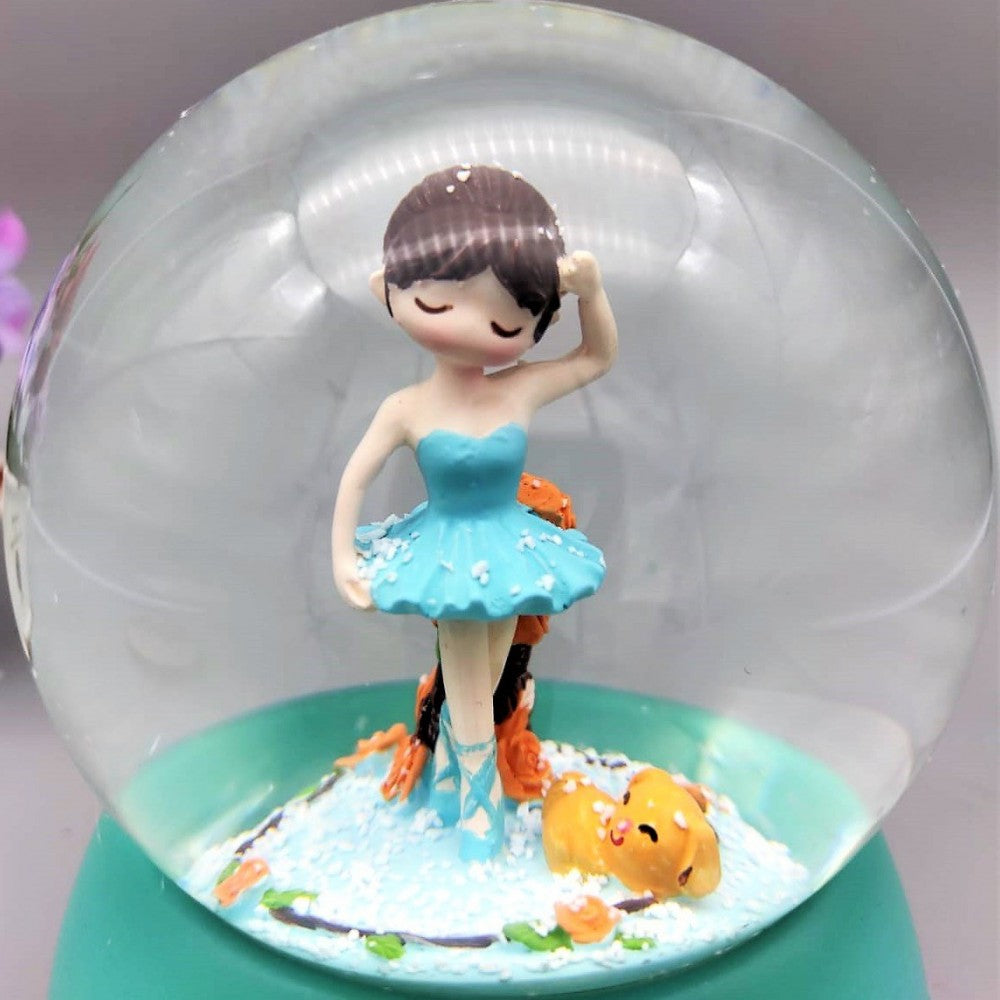 Elegant Ballerina And Dog Light Musical Spray Big Size Snow Globe