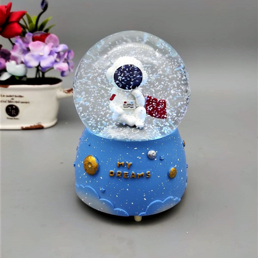 Sitting Astronaut Themed Lighted Musical Spray Oversized Snow Globe