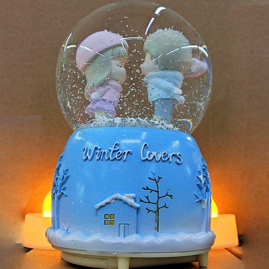 Winter Lover Romantic Couple Lighted Musical Spray Big Size Snow Globe