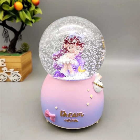 Cute Girl Dreaming Purple Light Musical Spray Big Size Snow Globe