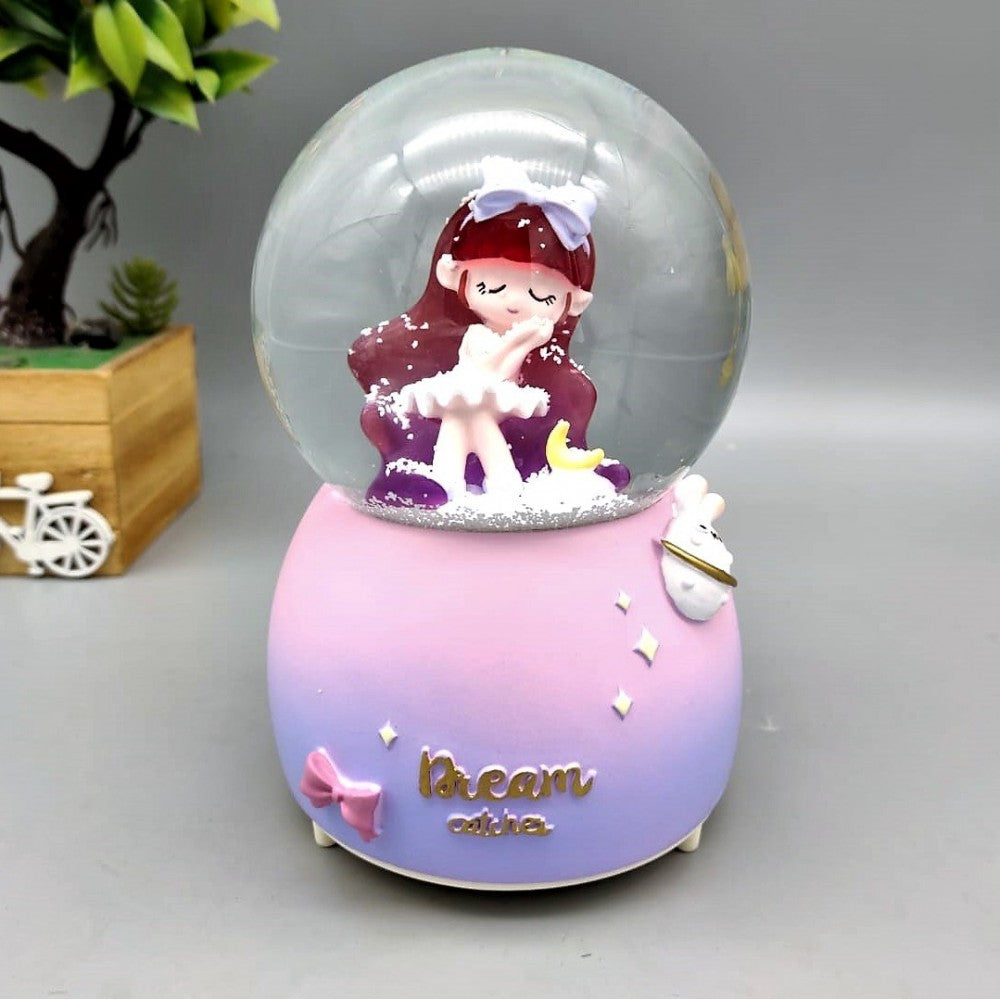 Cute Girl Dreaming Purple Light Musical Spray Big Size Snow Globe