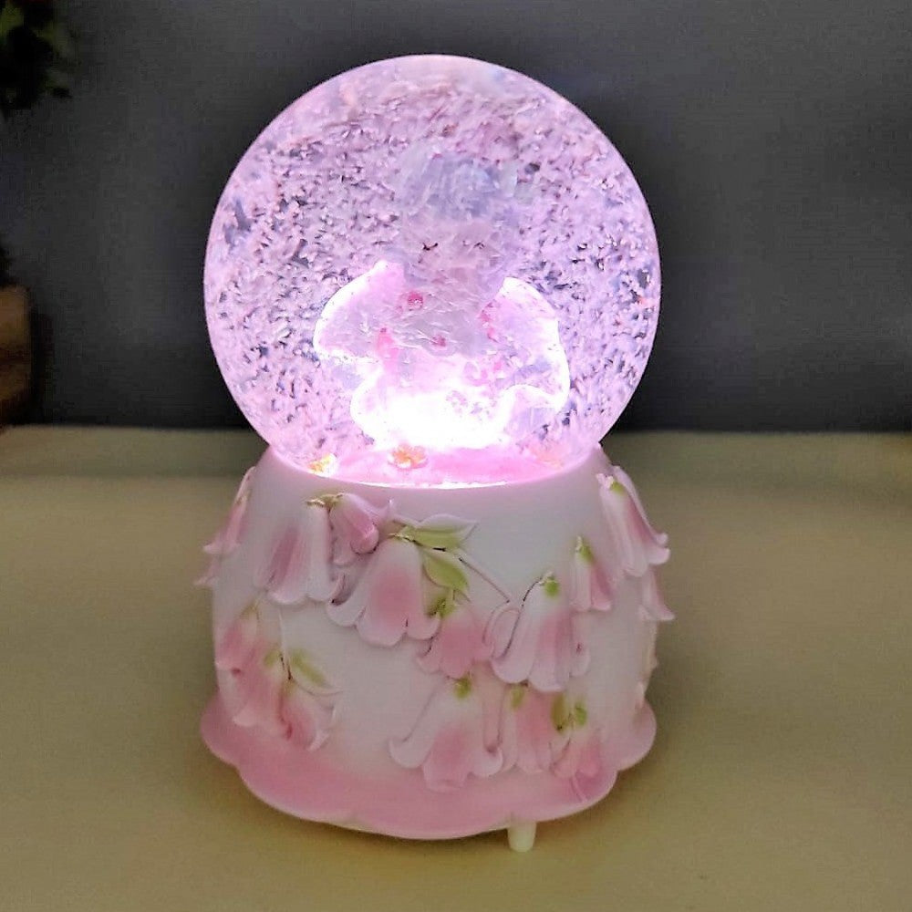 Girl In Pink Flowers Lighted Musical Spray Large Size Snow Globe