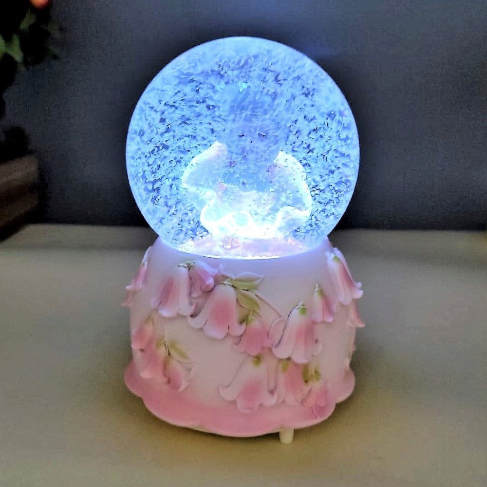 Girl In Pink Flowers Lighted Musical Spray Large Size Snow Globe