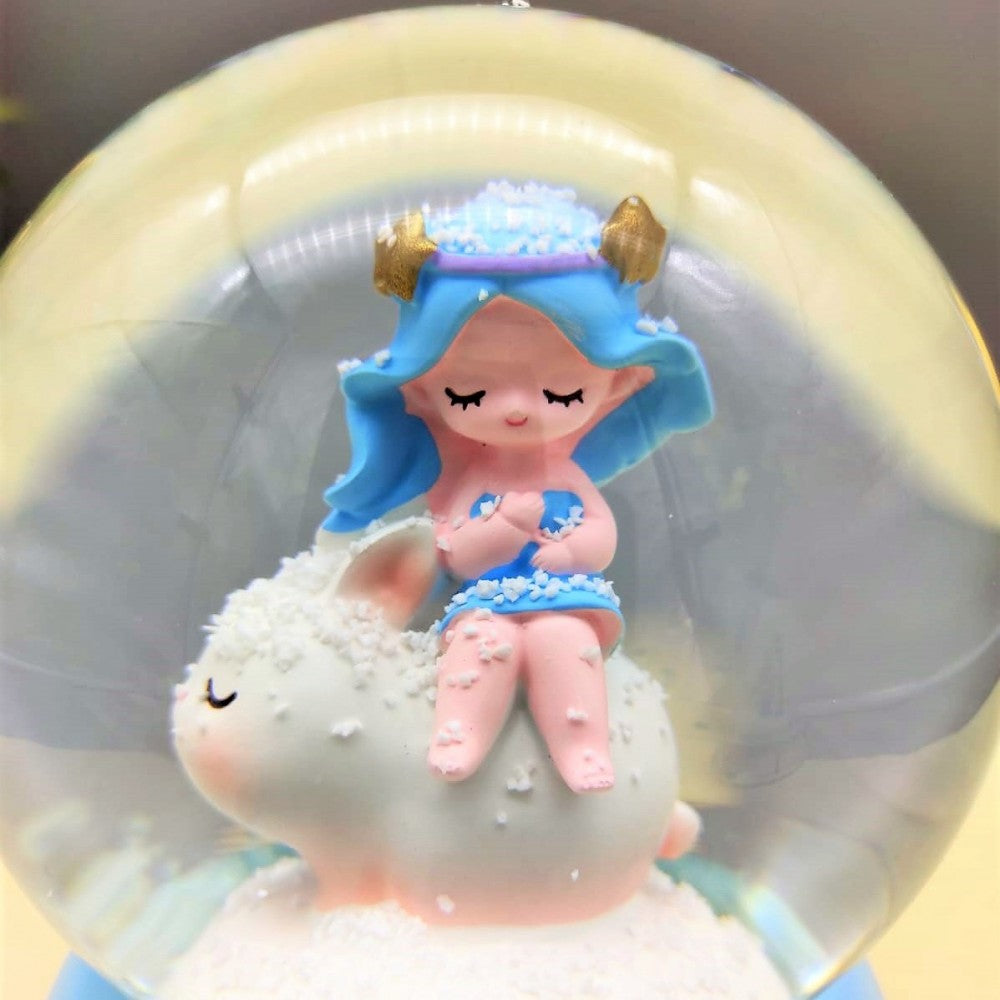 Girl Dreaming on a Bunny Large Size Snow Globe with Lights and Musical Spray<br data-mce-fragment="1">