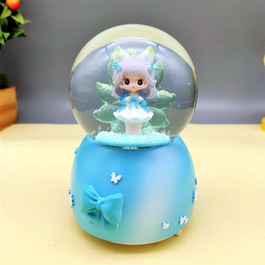 Cute Little White-haired Girl Blue Color Lighting Musical Spray Big Size Snow Globe