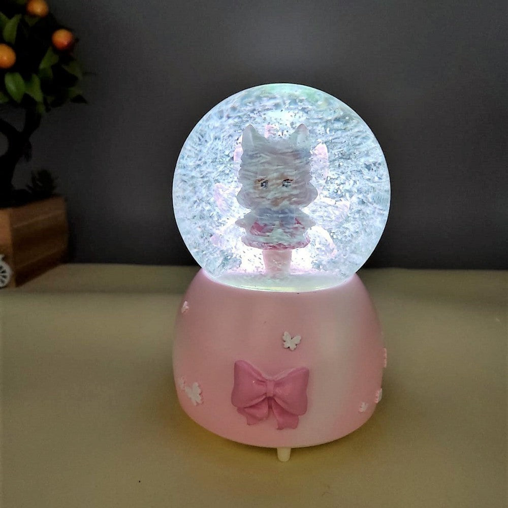 Cute Little Girl Pink Color Light Musical Spray Big Size Snow Globe