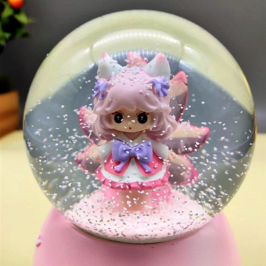 Cute Little Girl Pink Color Light Musical Spray Big Size Snow Globe