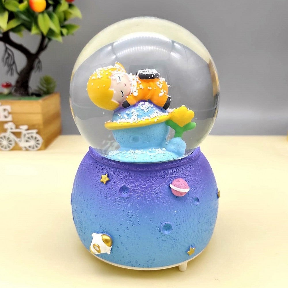 The Little Prince Dreaming in Space Large Sized Snow Globe with Illuminated Musical Spray
