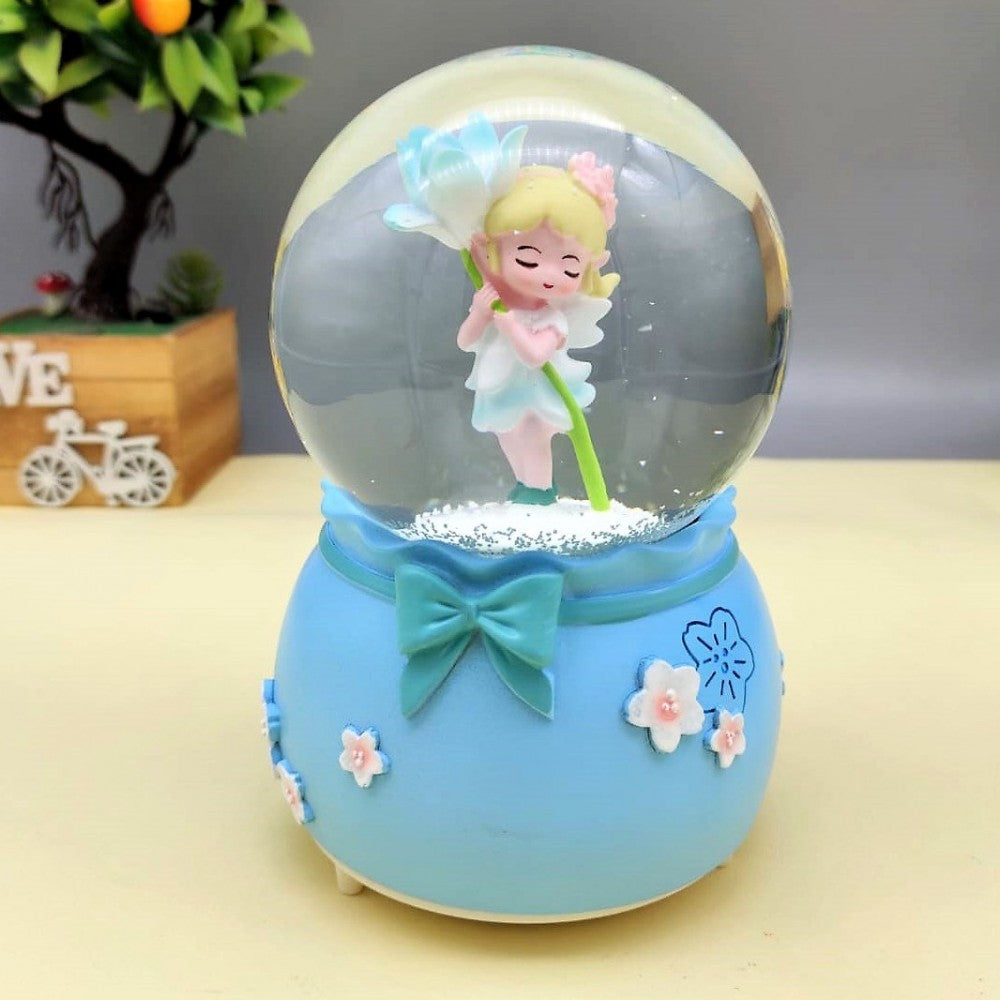 Blue Flower Girl Lighted Musical Spray Big Size Snow Globe