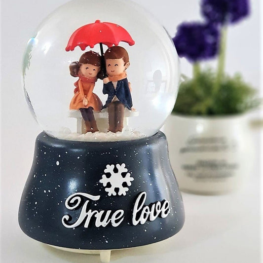 Lovers Meeting Under Umbrellas Lighted Snow Globe