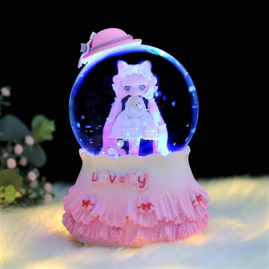 Girl With A Cute Hat Lighted Musical And Splashing Snow Globe