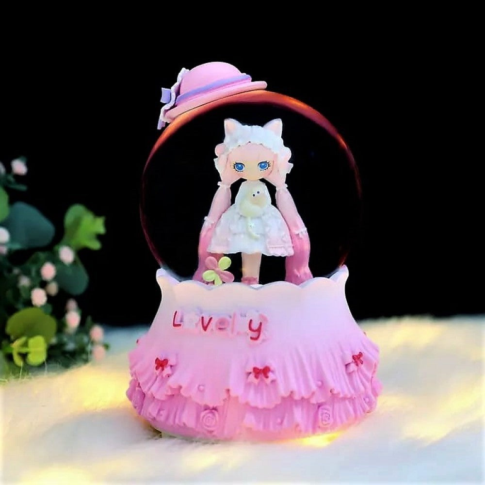 Girl With A Cute Hat Lighted Musical And Splashing Snow Globe