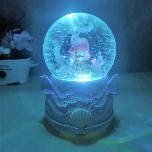 Cute Mermaid Lighted Musical And Spray Big Size Snow Globe