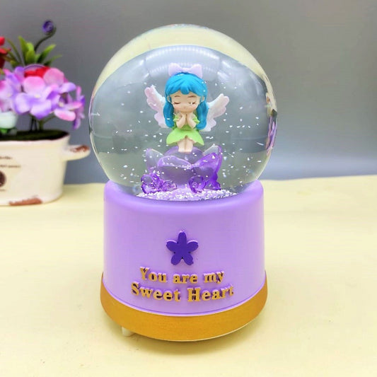 Dreaming Girl With Angel Wings Large Size Snow Globe With Lights Music And Spray  Purple Color