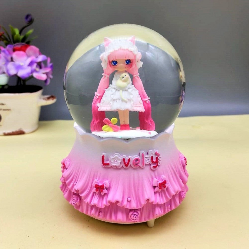 Cute Girl Holding Cat Large Size Snow Globe With Lights And Music And Spray