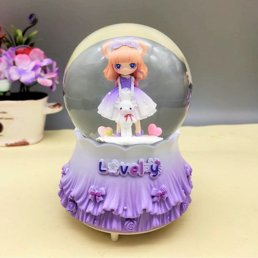 Cute Girl Holding Rabbit Large Size Snow Globe With Lights And Music And Spray