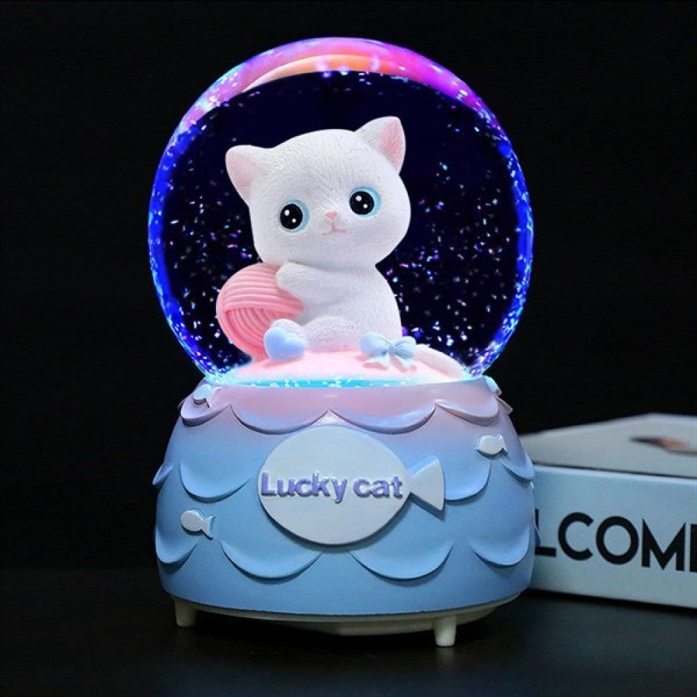 Cute Cat Lighted Musical Spray Big Size Snow Globe