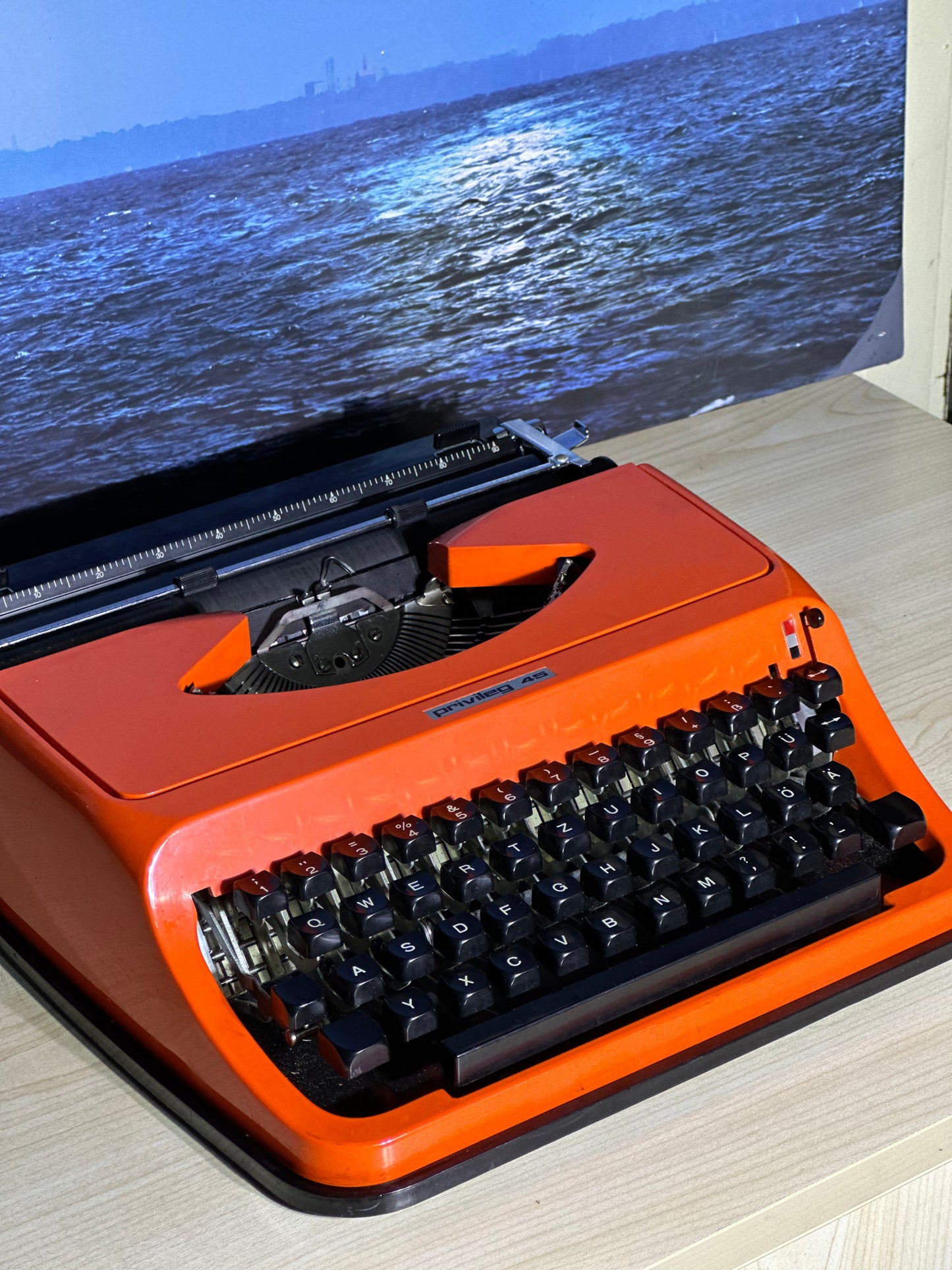1970's Privileg 45 Typewriter,Orange Color Typewriter,Orginal Bag Typewriter