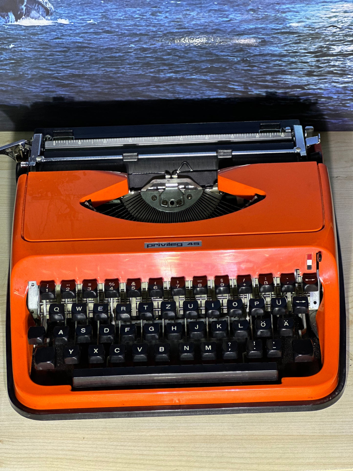 1970's Privileg 45 Typewriter,Orange Color Typewriter,Orginal Bag Typewriter