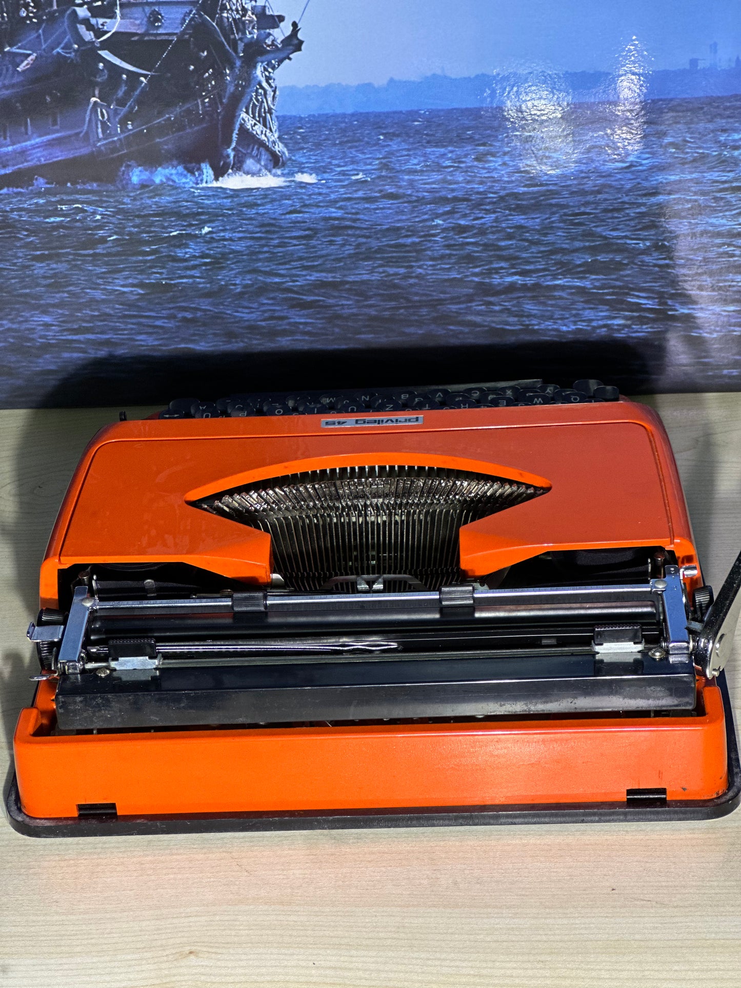 1970's Privileg 45 Typewriter,Orange Color Typewriter,Orginal Bag Typewriter