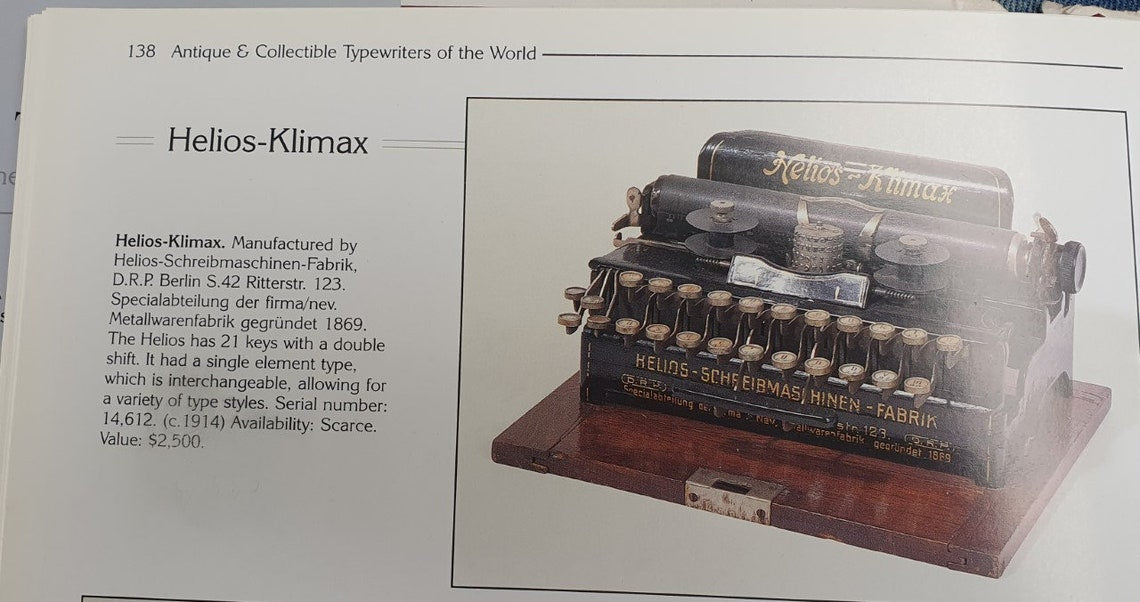 Typewriter Helios (1912) VERY RARE antique index typewriter portable German rare vintage base and case collectible