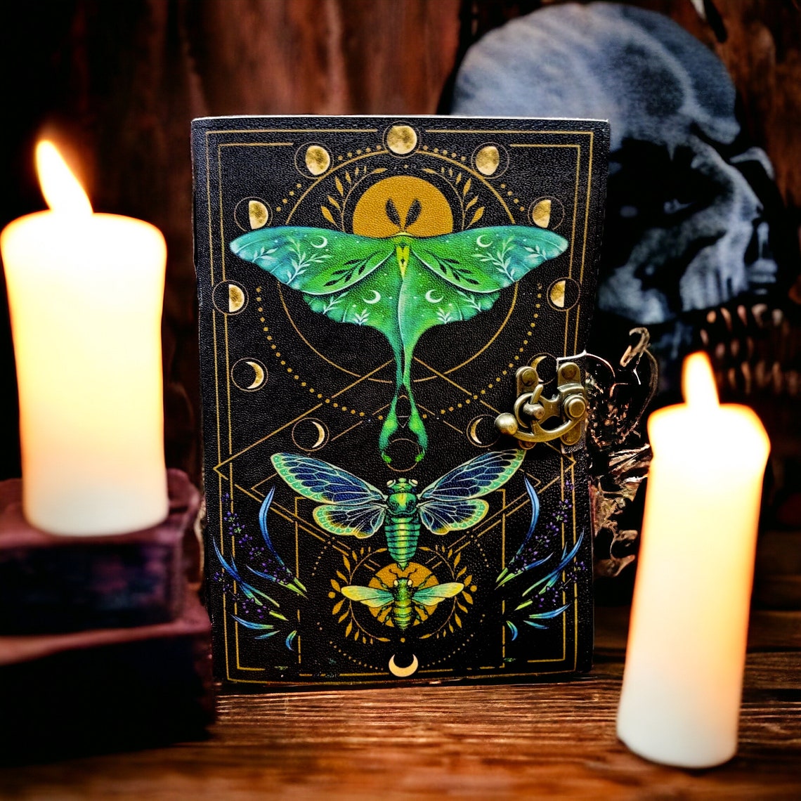 New Luna Moth Journal Witchcraft Supplies Moth Decor and Morpho Butterfly Print Blank Spell Book of Shadows best gift for Men and Women