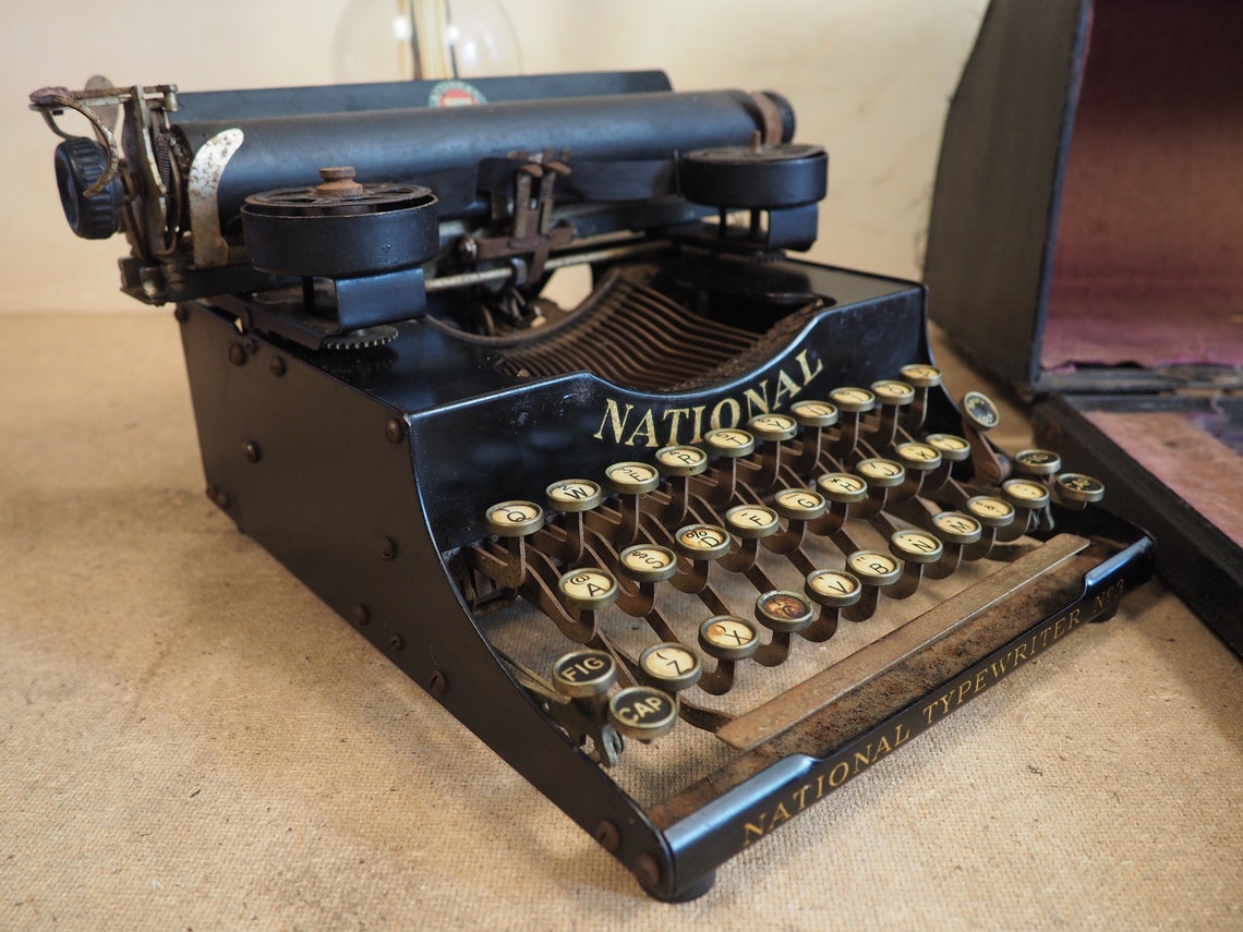 Typewriter National 3 (1918) rare portable typewriter antique original writing machine vintage machine
