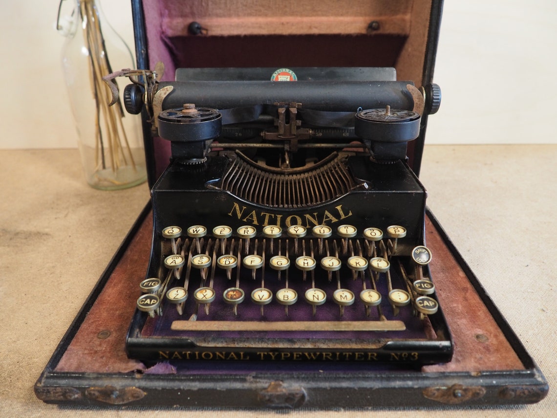 Typewriter National 3 (1918) rare portable typewriter antique original writing machine vintage machine
