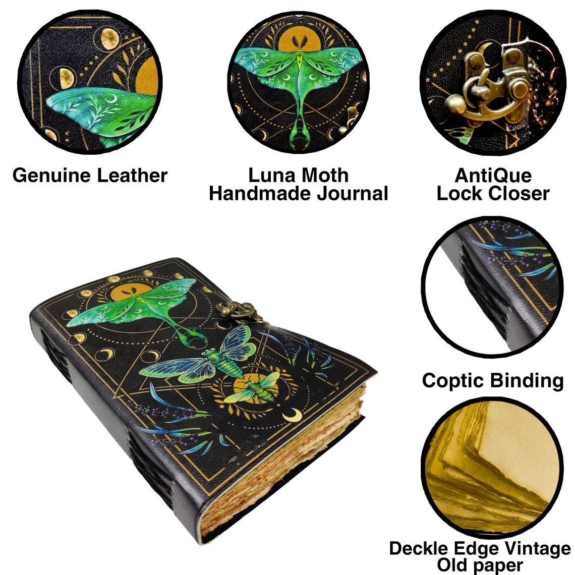 New Luna Moth Journal Witchcraft Supplies Moth Decor and Morpho Butterfly Print Blank Spell Book of Shadows best gift for Men and Women