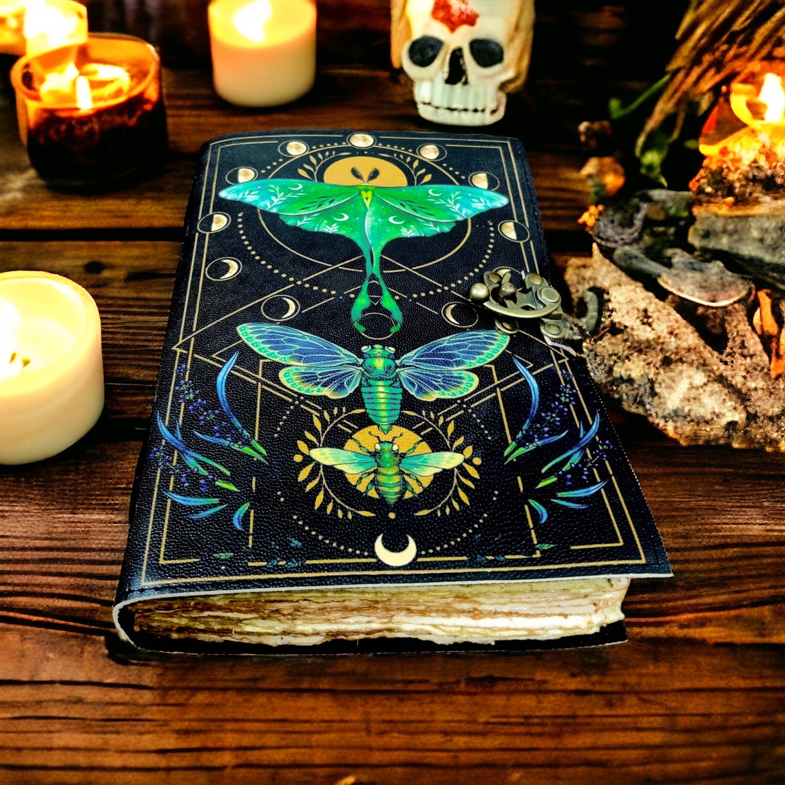 New Luna Moth Journal Witchcraft Supplies Moth Decor and Morpho Butterfly Print Blank Spell Book of Shadows best gift for Men and Women