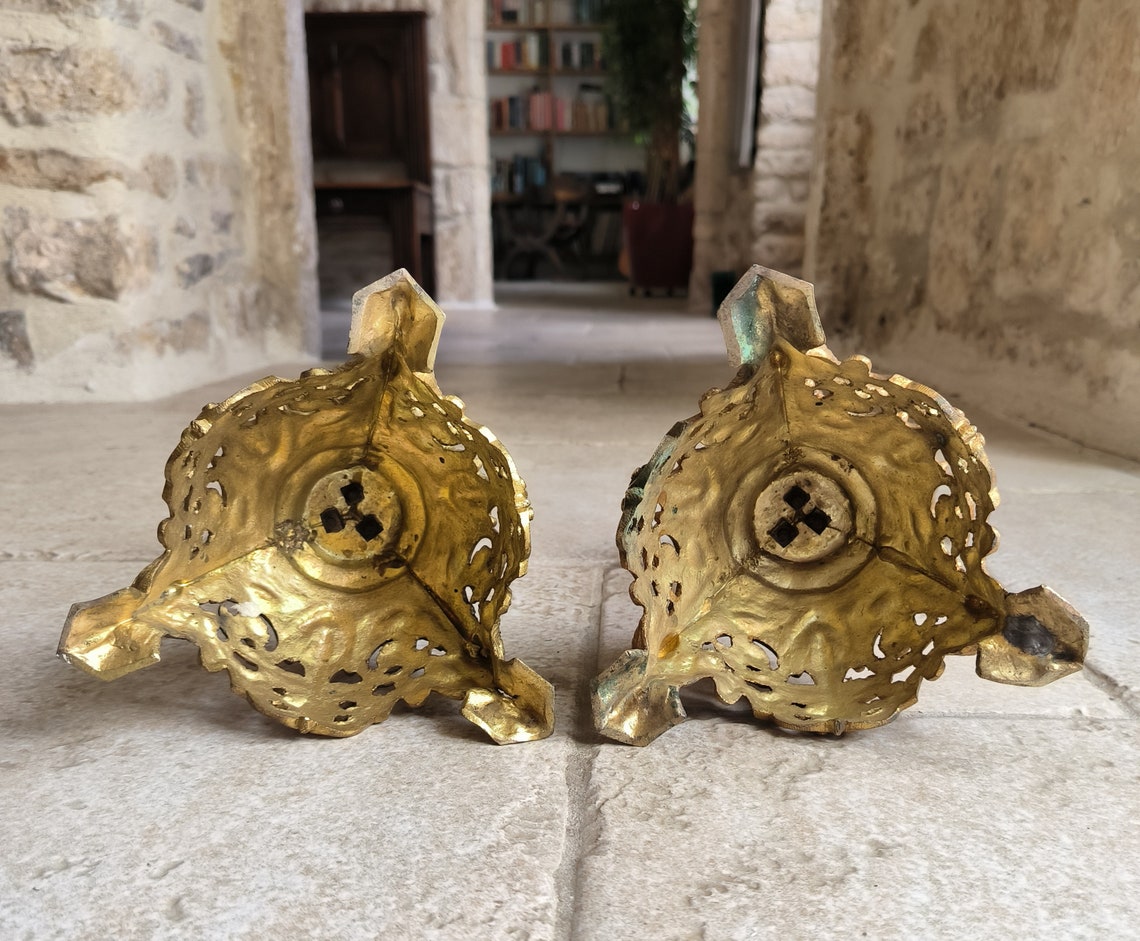 Glorious pair of rare, antique, French, handmade, cast bronze, Ecclesiastical, altar candlesticks. Circa late 1800's / early 1900's