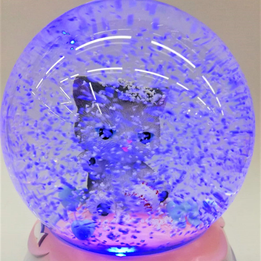 Cute Cat Themed Snow Globe with Light and Music