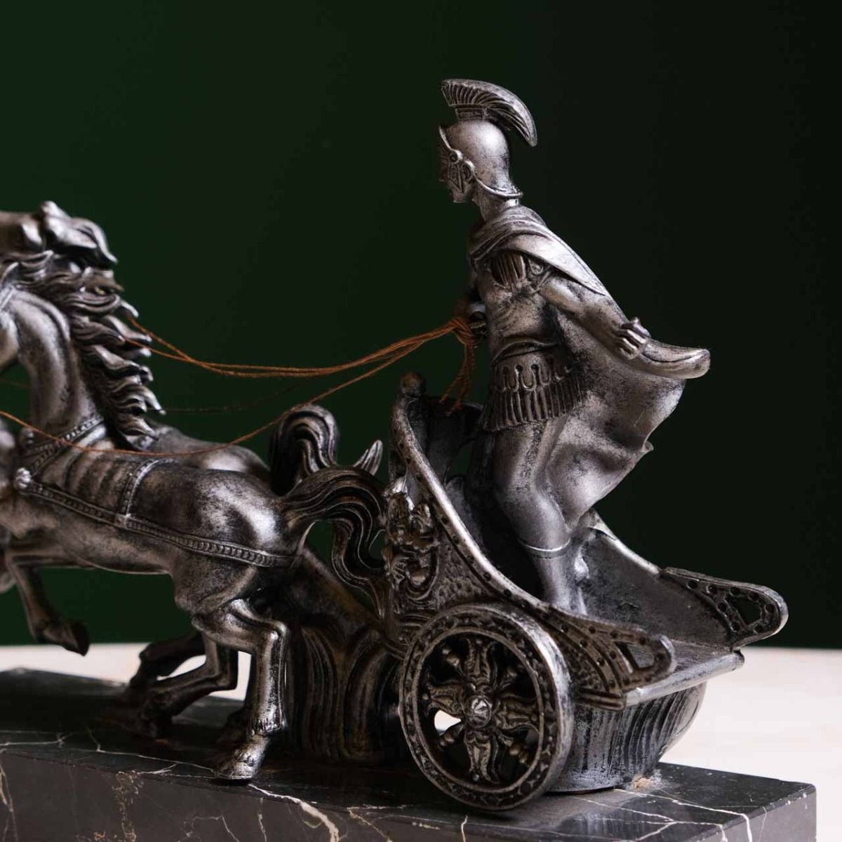 Soldier Trinket with Marble Base, Roman soldier with cast iron chariot