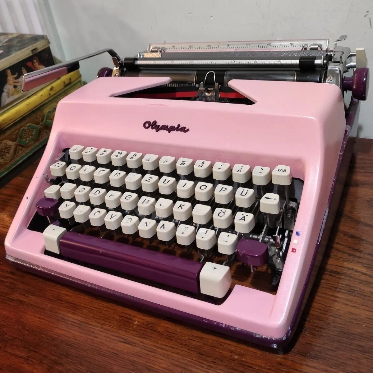 1960's Germany Olympia brand SM8 model portable Pink typewriter