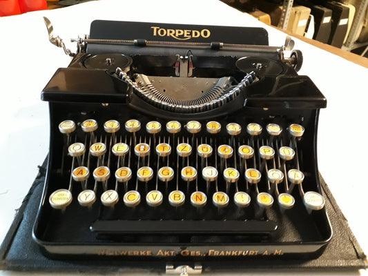 Torpedo antique typewriter made in Germany in the 1930s, Vintage Work Typewriter Torpedo,Glass Key